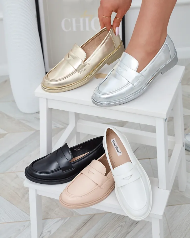 Online Złote mokasyny damskie z eko skóry Zibom Półbuty|Mokasyny Na Płaskiej Podeszwie