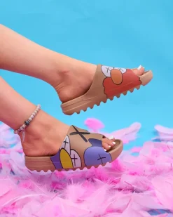 Sale Złoto - brązowe damskie klapki Elmino Klapki Basenowe|Klapki Płaskie