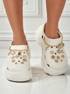 Sandały Caligae Aurelia Bianca z ozdobami chain w stylu glamour Klapki Płaskie|Klapki Na Obcasie