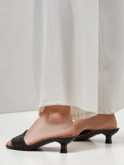 Hot Sandały Callista Nero – Czarne damskie szpilki ze skóry ekologicznej, lato Klapki Na Obcasie