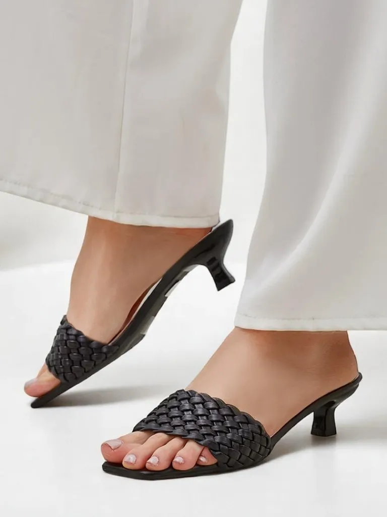 Hot Sandały Callista Nero – Czarne damskie szpilki ze skóry ekologicznej, lato Klapki Na Obcasie