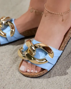 Sandały damskie Callista z łańcuchem – /niebieskie, płaski obcas Klapki Płaskie