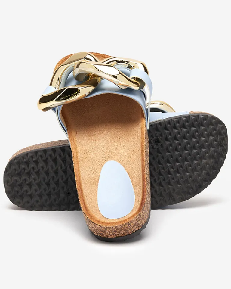 Sandały damskie Callista z łańcuchem – /niebieskie, płaski obcas Klapki Płaskie