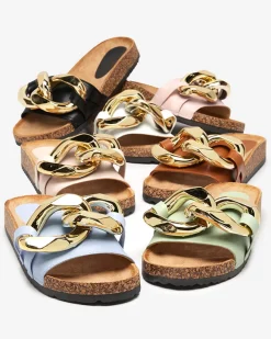 Sandały damskie Callista z łańcuchem – /niebieskie, płaski obcas Klapki Płaskie