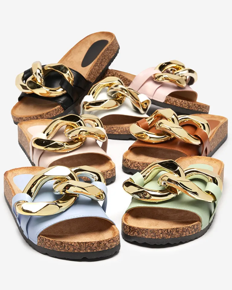 Sandały damskie Callista z łańcuchem – /niebieskie, płaski obcas Klapki Płaskie