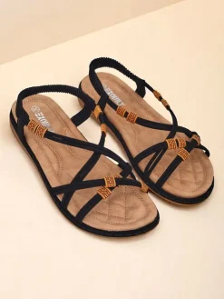 New Sandały damskie Evita Nero skóra ekologiczna wsuwane Ugc|Sandały Płaskie