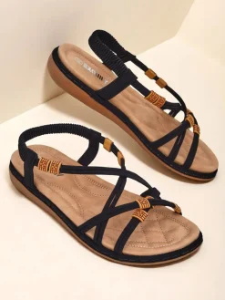 New Sandały damskie Evita Nero skóra ekologiczna wsuwane Ugc|Sandały Płaskie