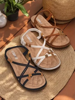 New Sandały damskie Evita Nero skóra ekologiczna wsuwane Ugc|Sandały Płaskie