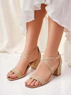 Outlet Sandały damskie Aurelia z tkaniny na słupku złote 41 Sandały Na Słupku