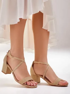 Outlet Sandały damskie Aurelia z tkaniny na słupku złote 41 Sandały Na Słupku