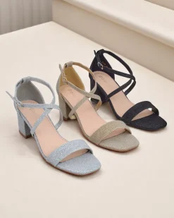 Outlet Sandały damskie Aurelia z tkaniny na słupku złote 41 Sandały Na Słupku