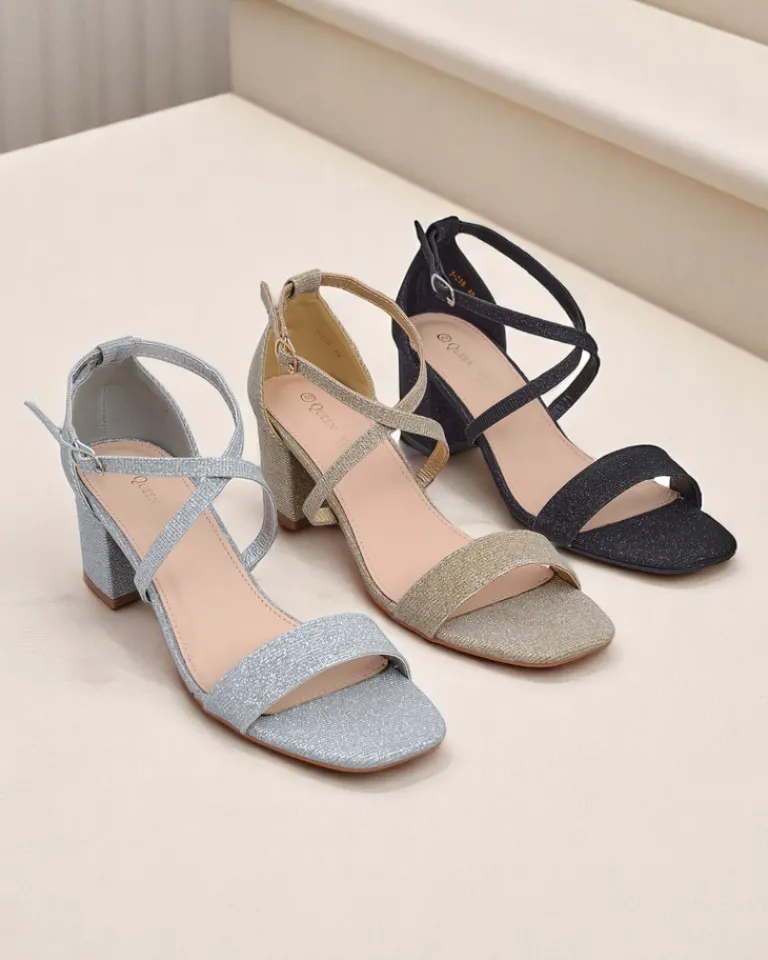 Outlet Sandały damskie Aurelia z tkaniny na słupku złote 41 Sandały Na Słupku