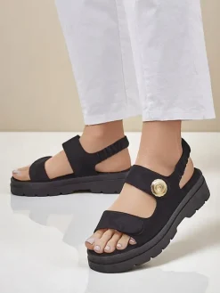 New Sandały damskie Anthea Nero – zamsz, platforma 5 cm Ugc|Sandały Płaskie