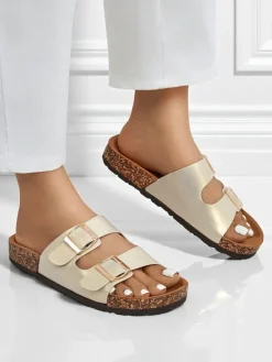 Sandały damskie Aurelia gold – płaskie klapki z eko skóry (rozmiar 39) Klapki Płaskie