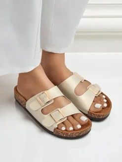 Sandały damskie Aurelia gold – płaskie klapki z eko skóry (rozmiar 39) Klapki Płaskie