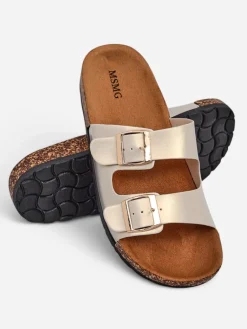 Sandały damskie Aurelia gold – płaskie klapki z eko skóry (rozmiar 39) Klapki Płaskie