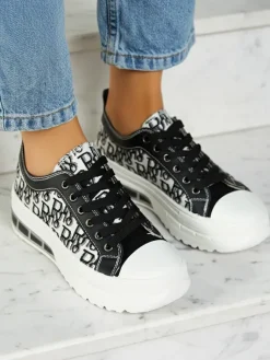 Outlet Sneakers Livia w Kolorze Czarno-Białym z Platformą Trampki