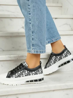 Outlet Sneakers Livia w Kolorze Czarno-Białym z Platformą Trampki