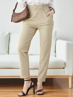 Sale Spodnie Eleganza Beżowe Spodnie Materiałowe