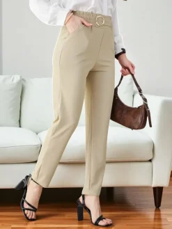 Sale Spodnie Eleganza Beżowe Spodnie Materiałowe