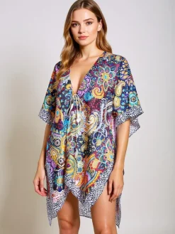 Online Sukienka Pareo Ariadna , wielokolorowa, dekolt w serek Narzutka Plażowa|Bluzki / Koszule / Koszulki