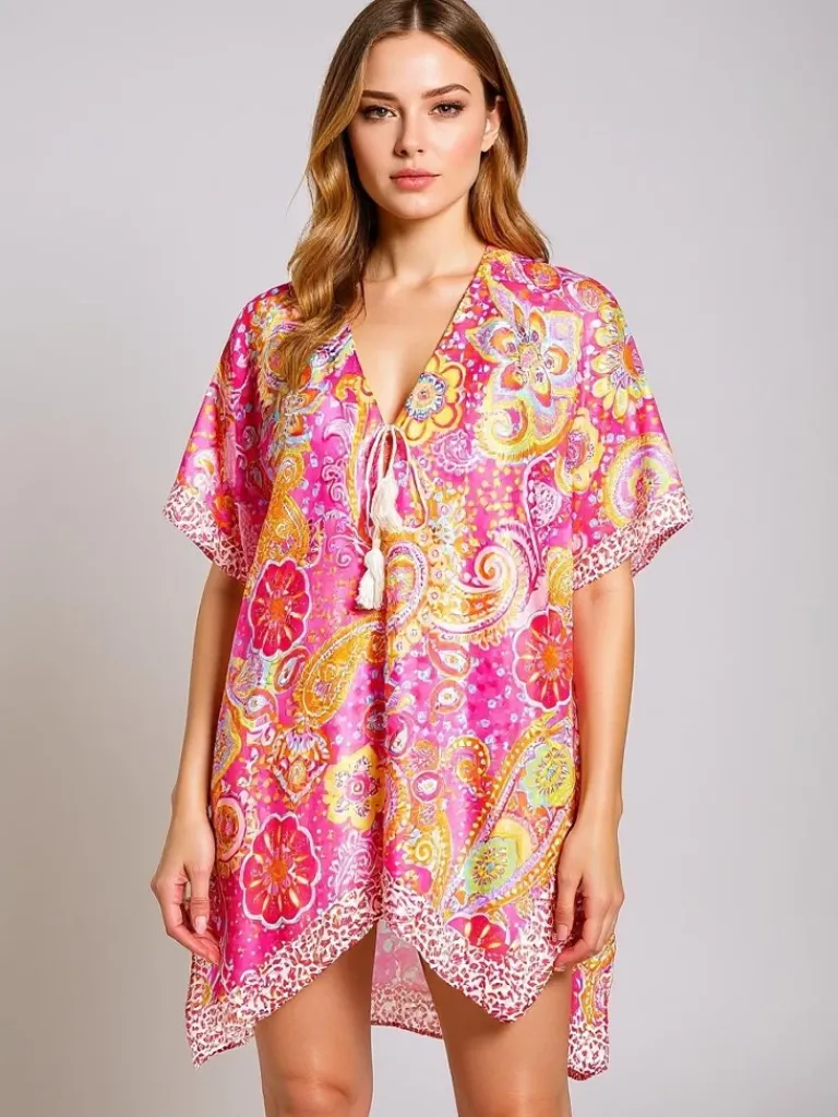 Sale Sukienka Pareo Callista – Kolorowa, Zwiewna, Dekolt V, Uniwersalny Narzutka Plażowa|Bluzki / Koszule / Koszulki