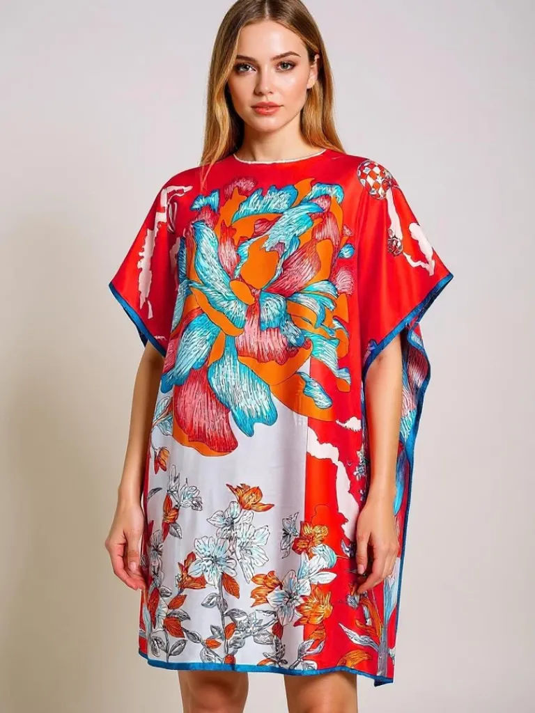 Clearance Sukienka pareo do kolan Calista – wielokolorowa elegancja Narzutka Plażowa|Bluzki / Koszule / Koszulki