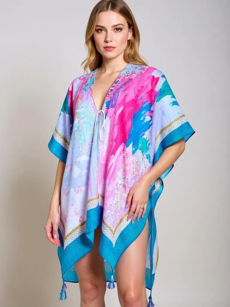 Clearance Sukienka pareo Calypso – zwiewna kreacja do kolan, kolorowa Narzutka Plażowa|Bluzki / Koszule / Koszulki