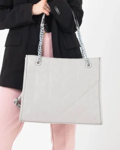 Best Szara elegancka torebka damska z uchwytami na łańcuszkach - Akcesoria Damskie Torebki Shoppers