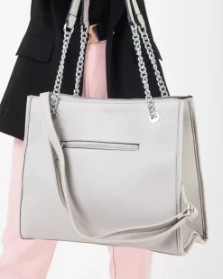 Best Szara elegancka torebka damska z uchwytami na łańcuszkach - Akcesoria Damskie Torebki Shoppers