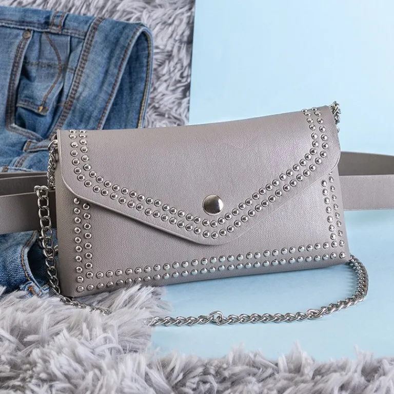 Outlet Szara mała torebka nerka z dżetami - Akcesoria Damskie Nerki I Saszetki|Wieczorowe