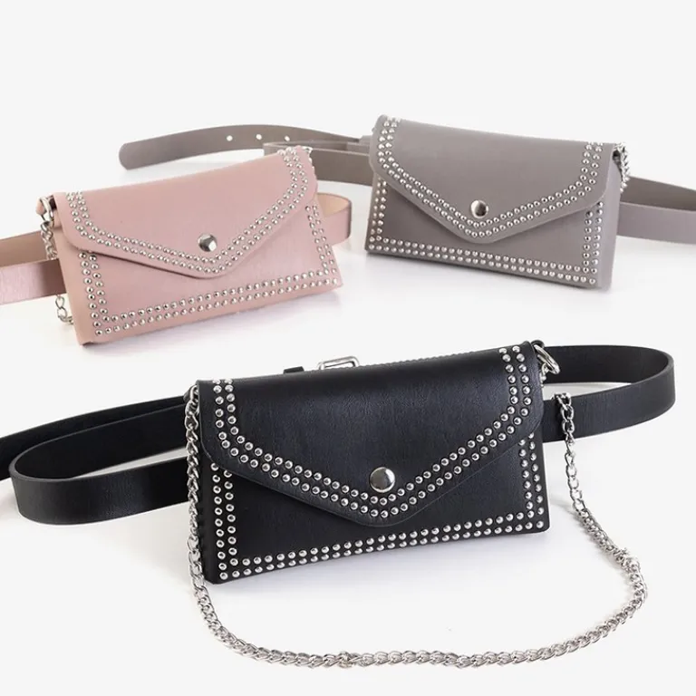 Outlet Szara mała torebka nerka z dżetami - Akcesoria Damskie Nerki I Saszetki|Wieczorowe