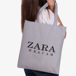 Clearance Szara materiałowa torba z napisem - Akcesoria Damskie Materiałowe