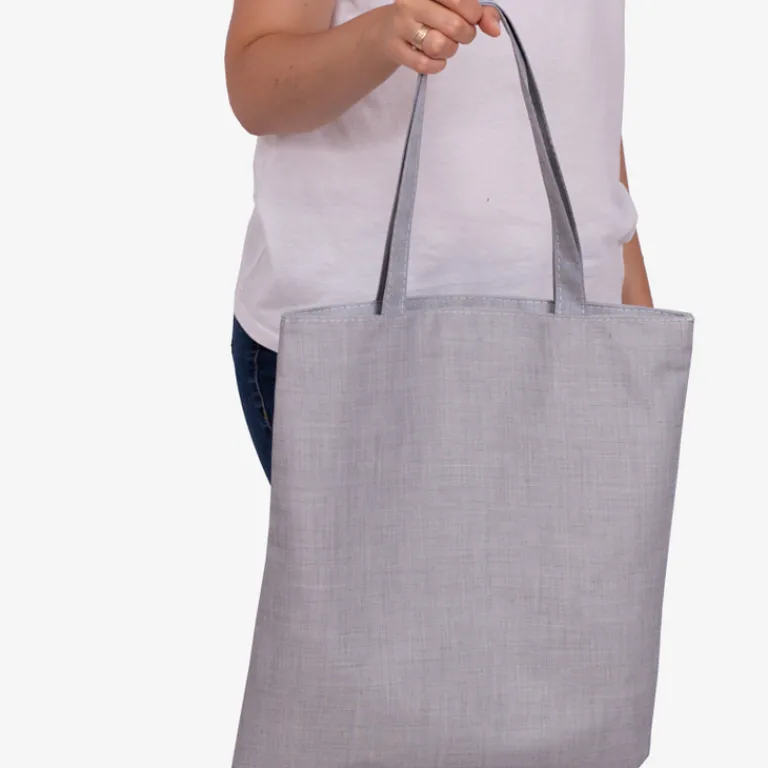 Clearance Szara materiałowa torba z napisem - Akcesoria Damskie Materiałowe