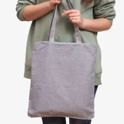 Szara materiałowa torba z napisem i nadrukiem kota - Akcesoria Damskie Materiałowe