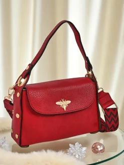 Sale Torebka damska Ariadna Rosso z ekoskóry z ozdobną pszczółką czerwona Damskie Małe Torebki