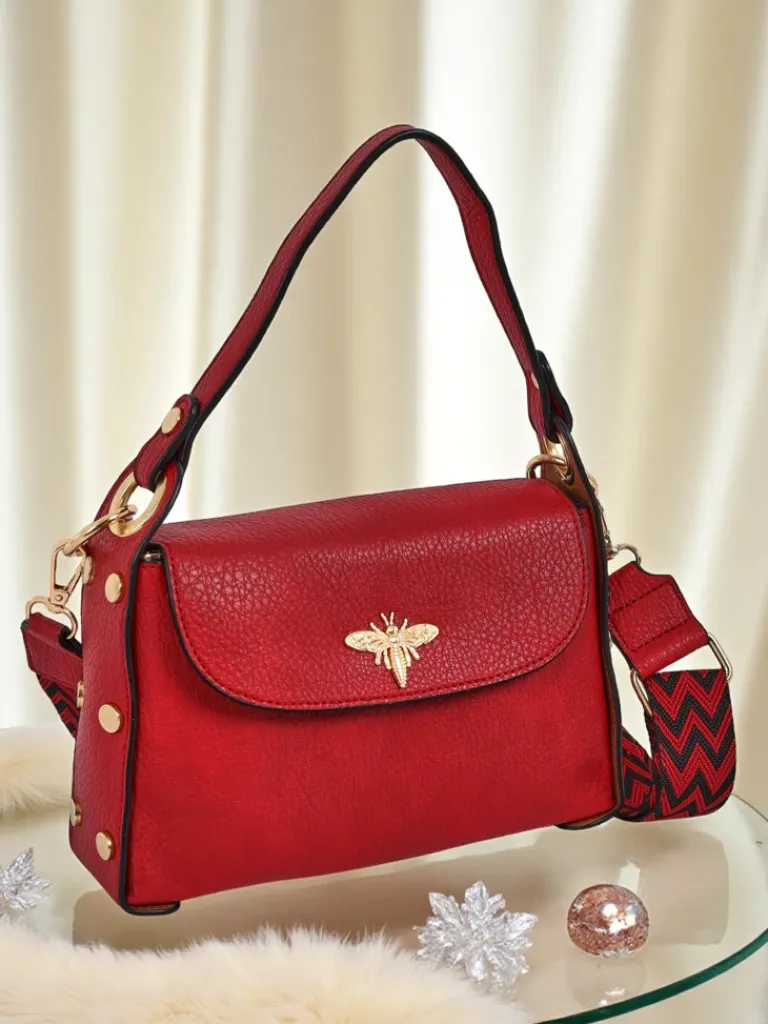 Sale Torebka damska Ariadna Rosso z ekoskóry z ozdobną pszczółką czerwona Damskie Małe Torebki