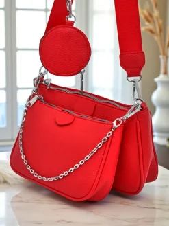 Sale Torebka damska Arista Rosso z ekoskóry, łańcuszek, mini zestaw Damskie Małe Torebki