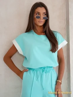 Clearance zestaw damski Callista – bawełniany komplet z szerokimi spodniami Damskie Komplety Damskie