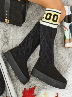 Wysokie buty a'la śniegowce damskie z cholewką Anane Śniegowce|Botki Na Platformie