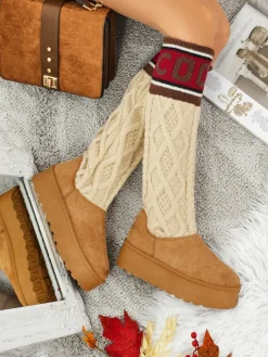 Best Wysokie buty a'la śniegowce damskie z cholewką Anane Śniegowce|Botki Na Platformie