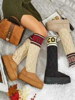 Best Wysokie buty a'la śniegowce damskie z cholewką Anane Śniegowce|Botki Na Platformie