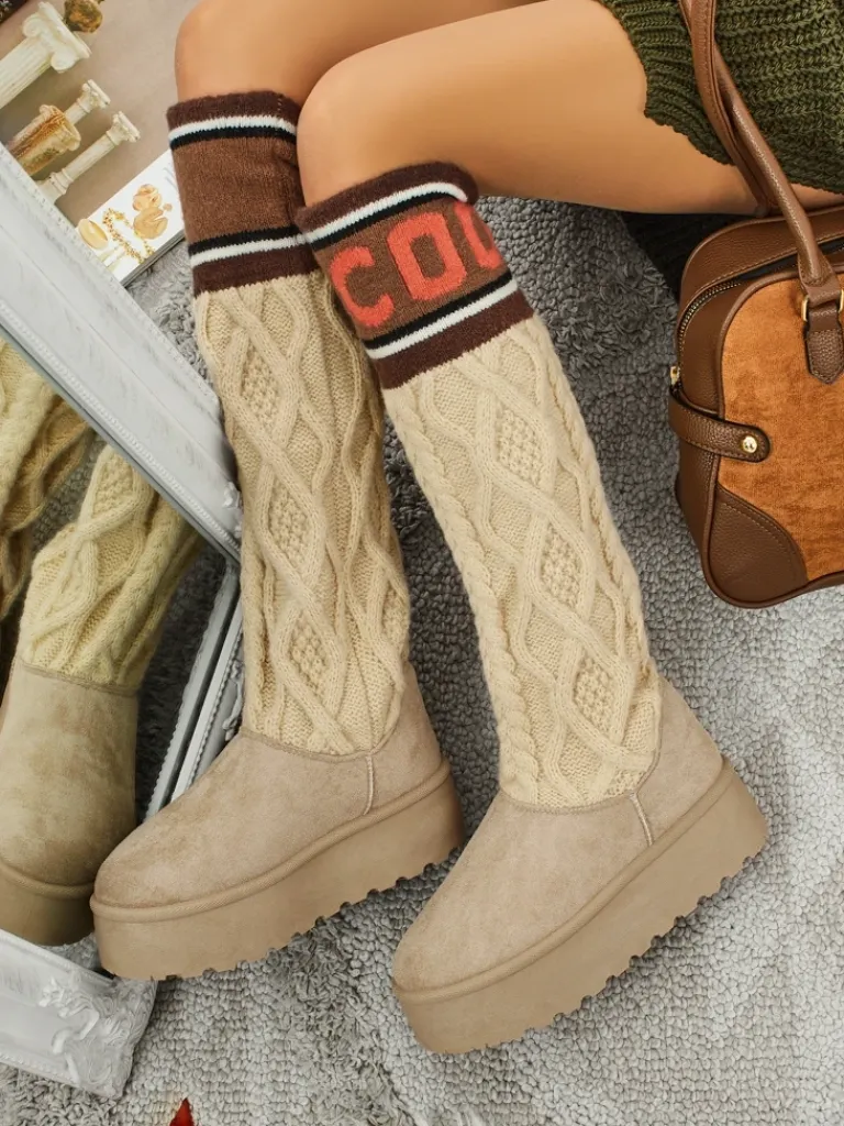 Sale Wysokie buty a'la śniegowce damskie z cholewką Anane Śniegowce|Botki Na Platformie