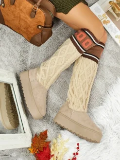 Sale Wysokie buty a'la śniegowce damskie z cholewką Anane Śniegowce|Botki Na Platformie