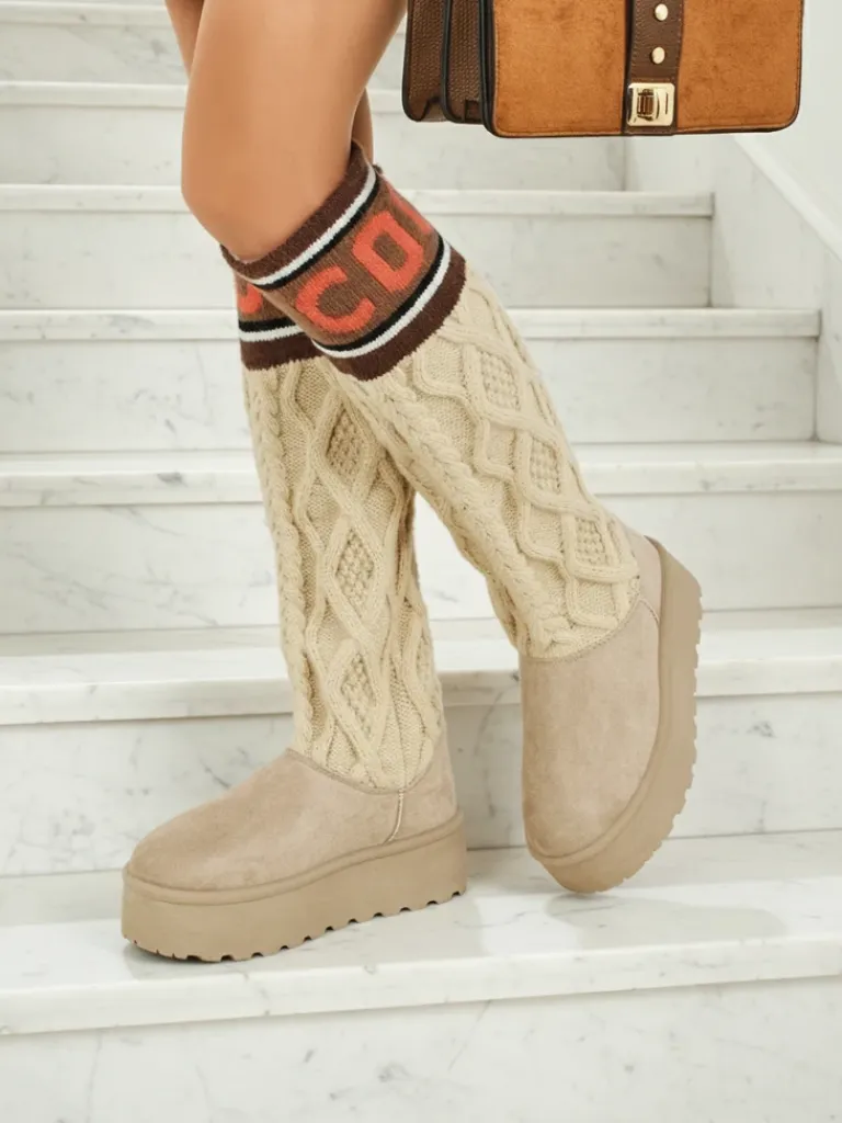 Sale Wysokie buty a'la śniegowce damskie z cholewką Anane Śniegowce|Botki Na Platformie