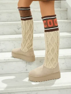 Sale Wysokie buty a'la śniegowce damskie z cholewką Anane Śniegowce|Botki Na Platformie