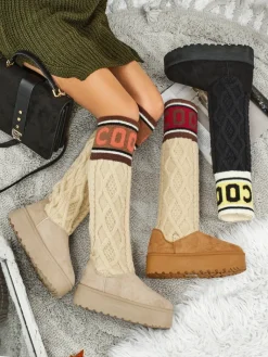 Sale Wysokie buty a'la śniegowce damskie z cholewką Anane Śniegowce|Botki Na Platformie