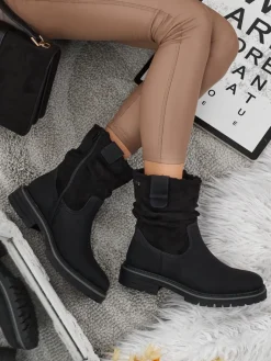 Sale Wyższe botki damskie eko zamszowe Liora Botki Z Delikatnym Ociepleniem|Botki Na Płaskim Obcasie