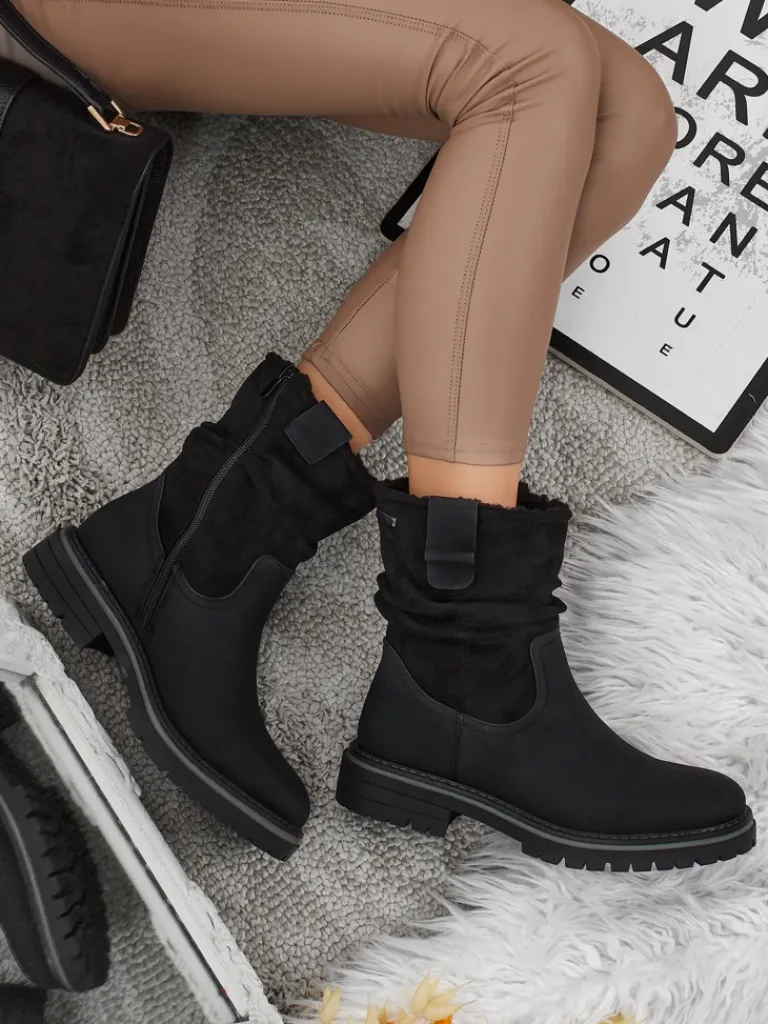 Sale Wyższe botki damskie eko zamszowe Liora Botki Z Delikatnym Ociepleniem|Botki Na Płaskim Obcasie