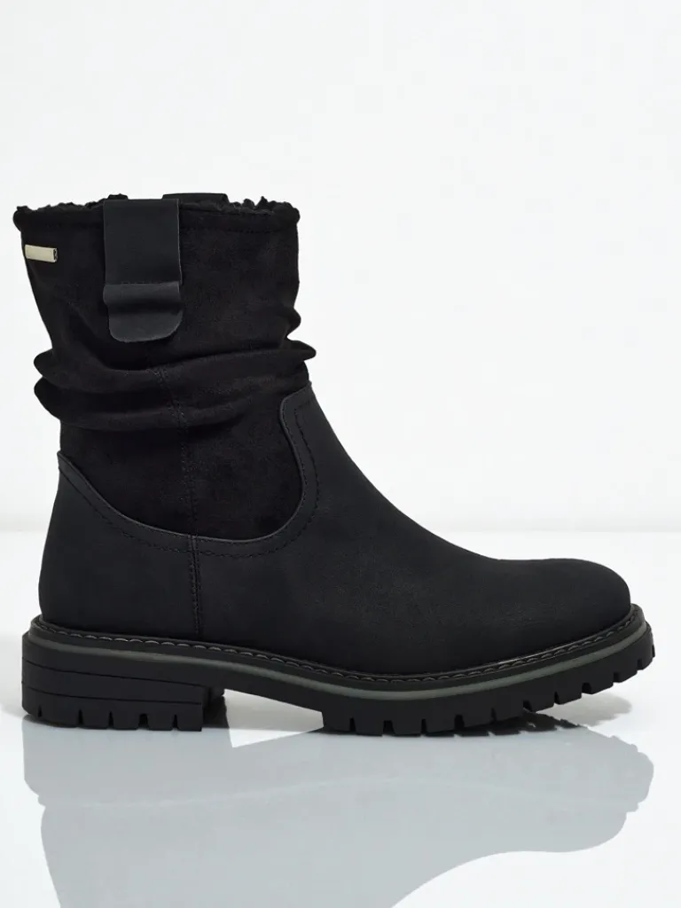 Sale Wyższe botki damskie eko zamszowe Liora Botki Z Delikatnym Ociepleniem|Botki Na Płaskim Obcasie